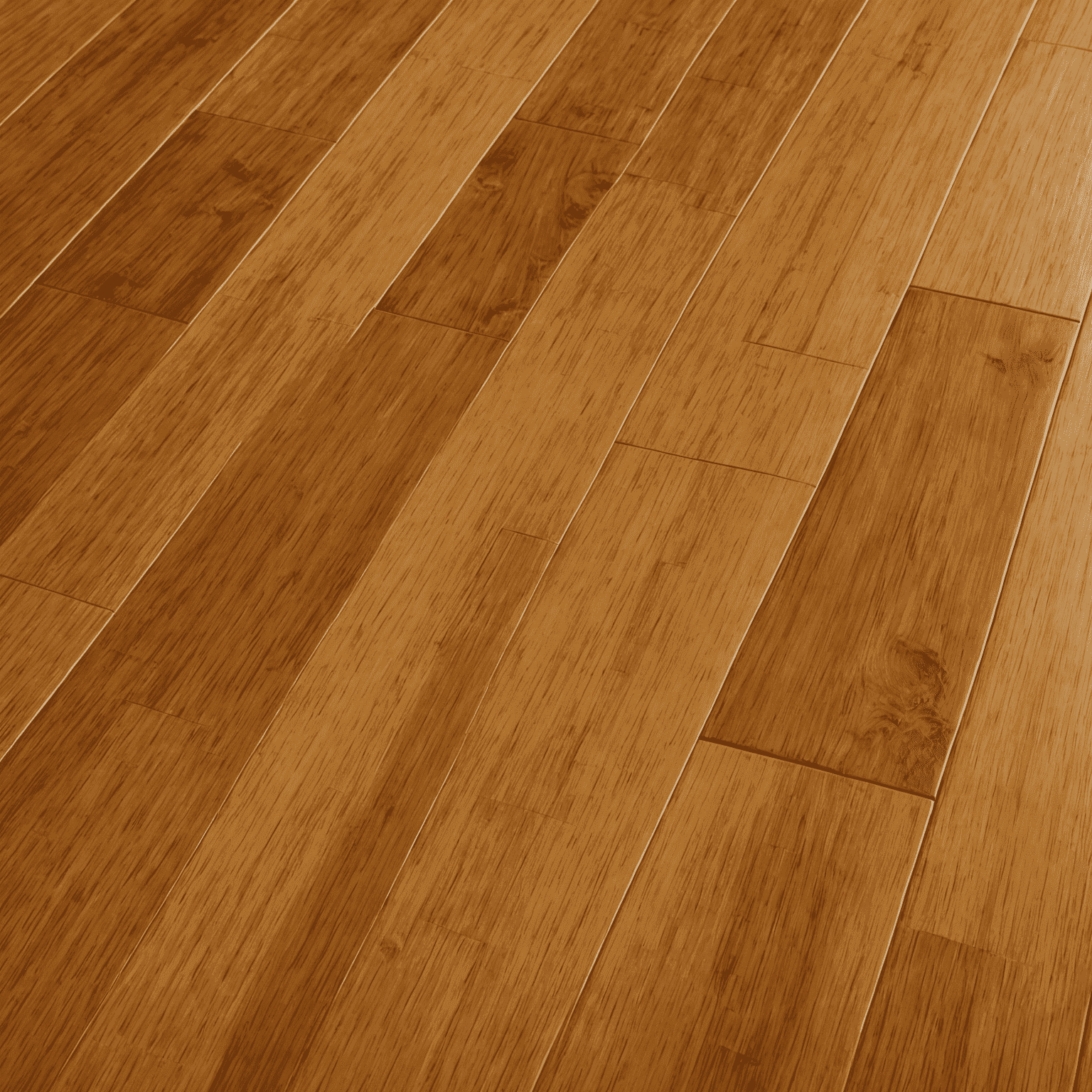 A close-up of bamboo flooring planks, showing the unique grain patterns and warm, honey-like tones. The image highlights the material's natural beauty and smooth finish.