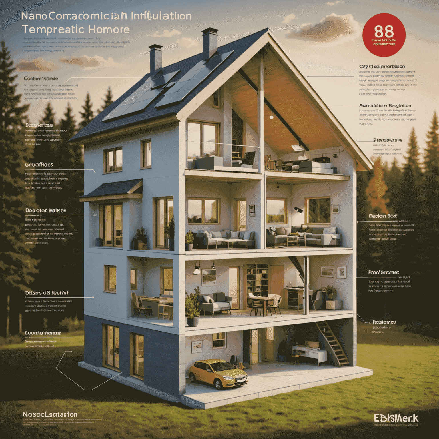 Infographic showing the energy savings and temperature regulation benefits of nano-ceramic insulation in a typical Canadian home