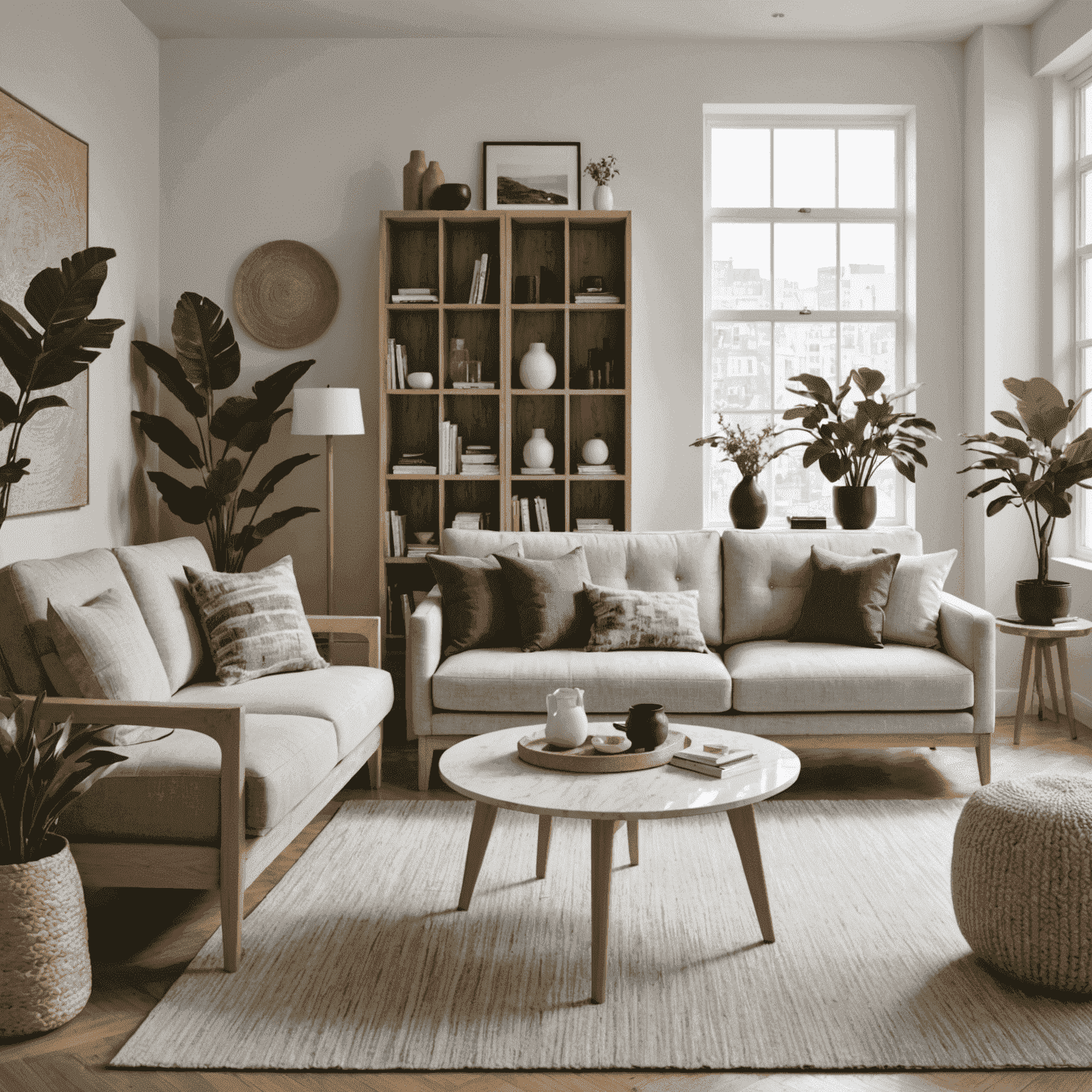 Stylish interior featuring furniture and decor items made from recycled plastic, showcasing a modern and eco-conscious design approach