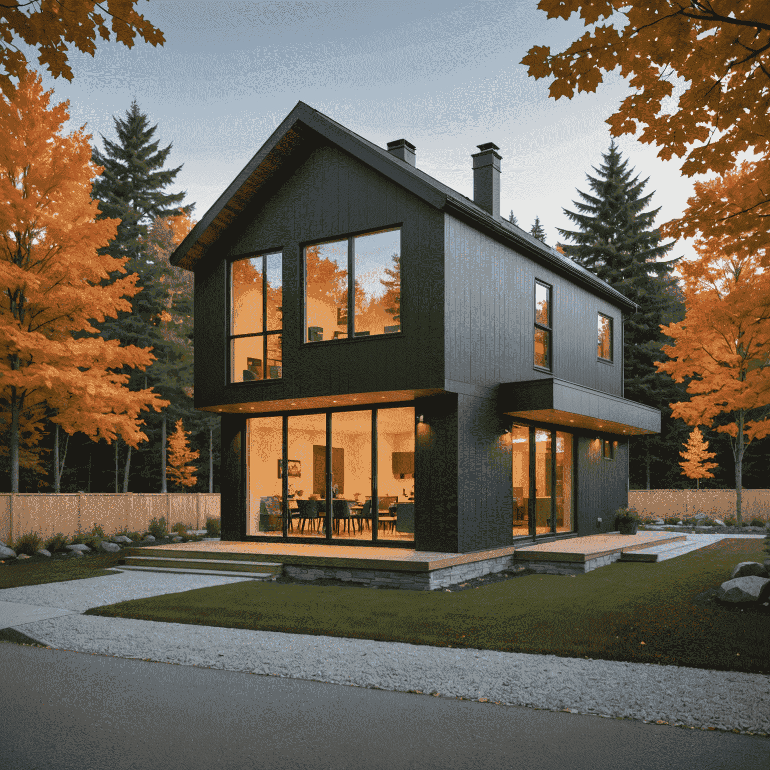 A modern, energy-efficient Canadian home showcasing large windows and minimal exterior insulation, made possible by nano-ceramic technology